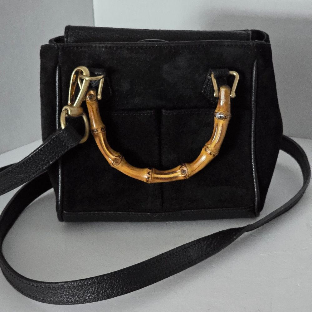 Gucci Diana Mini Black Suede Bamboo 2-Way Crossbody Handbag